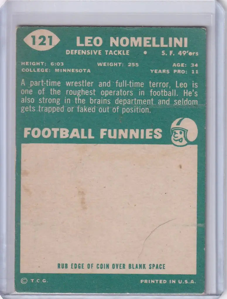 Vintage Topps Football card of Leo Nomellini from the San Francisco 49ers