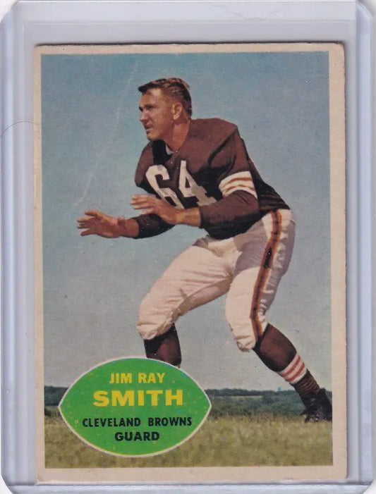 Vintage Topps Football card of Jim Ray Smith showcasing Cleveland Browns player in action