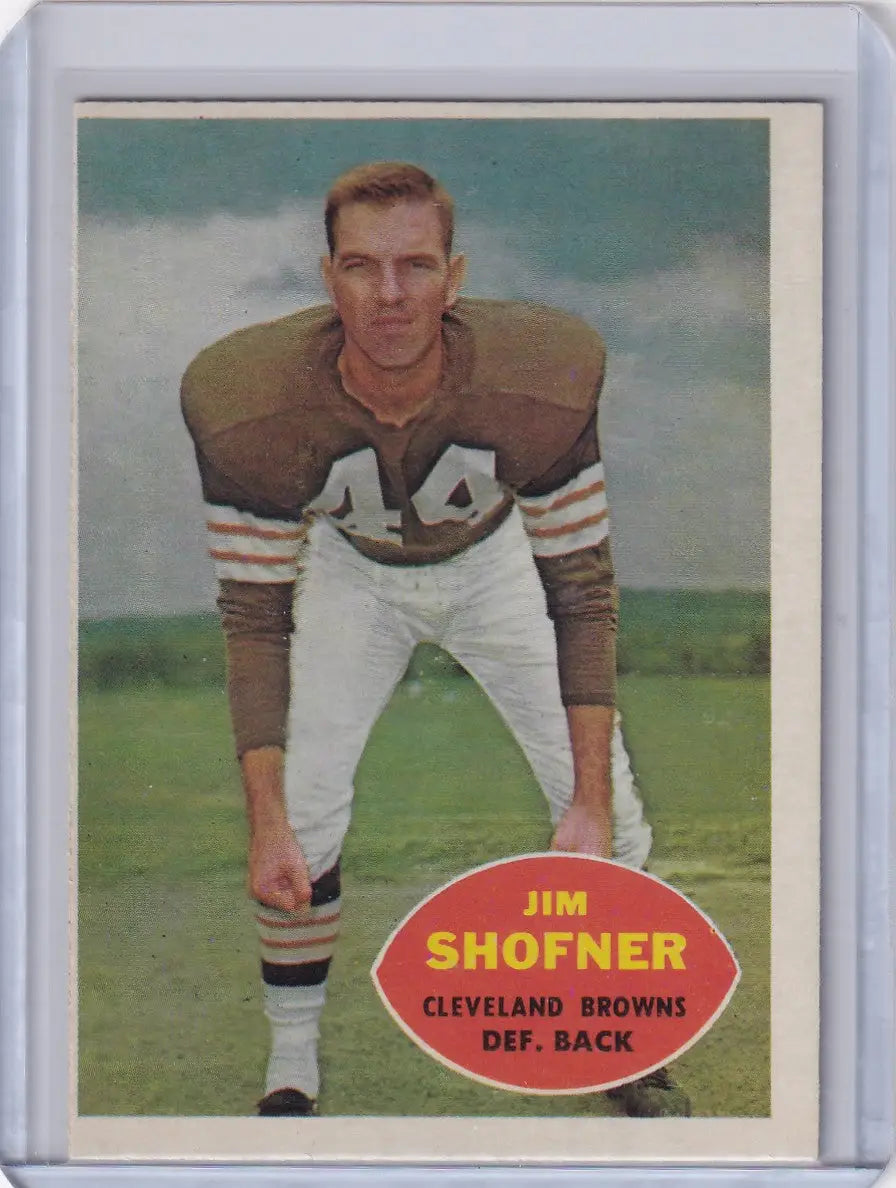 Vintage 1960 Topps Football card of Jim Shofner, Cleveland Browns defensive back