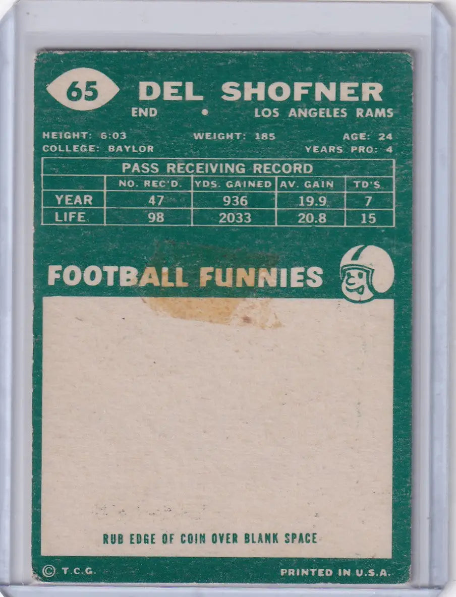 Vintage Topps Football card featuring Del Shofner of the Los Angeles Rams