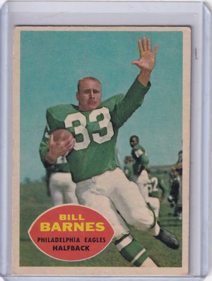 Vintage Topps Football card of Bill Barnes - Philadelphia Eagles in green jersey 83