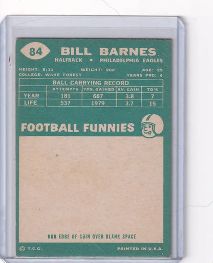 Vintage Topps Football card of Bill Barnes from the Philadelphia Eagles