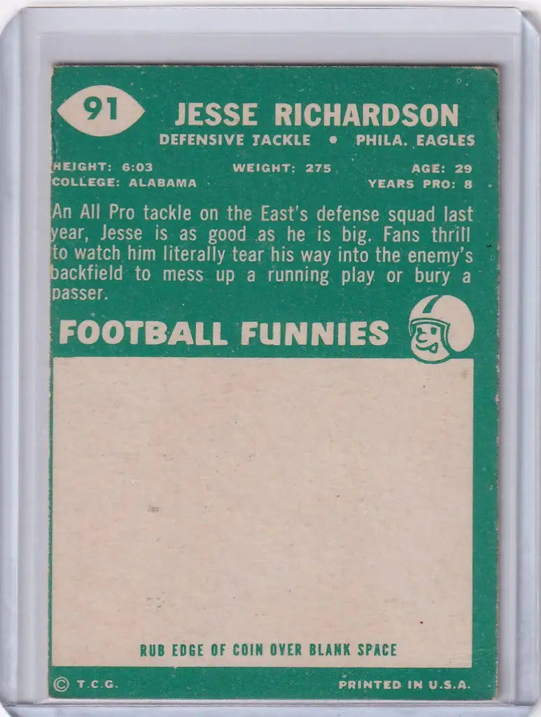 Vintage Topps Football trading card of Jesse Richardson from the Philadelphia Eagles