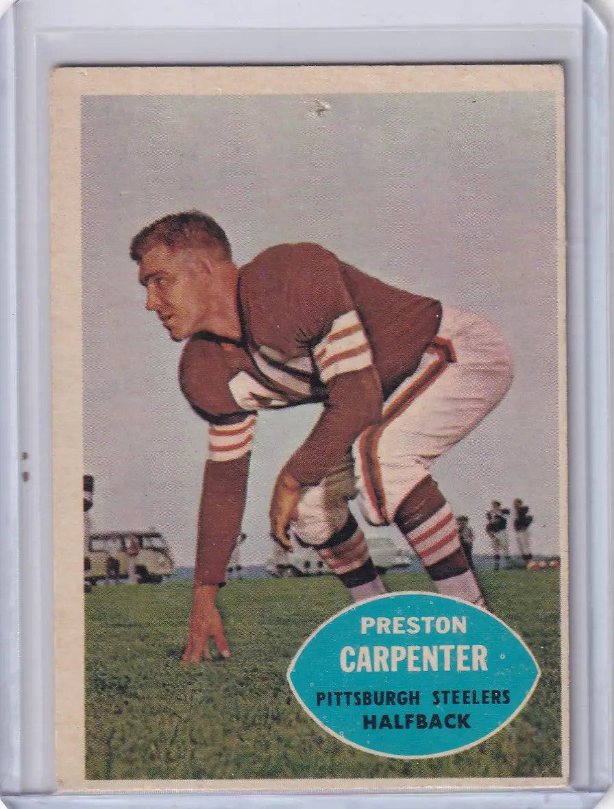 Vintage Topps Football card of Preston Carpenter, Pittsburgh Steelers halfback in stance