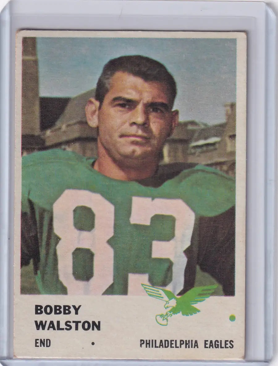 Vintage Fleer Football card of Bobby Walston, Philadelphia Eagles player #83 in green jersey