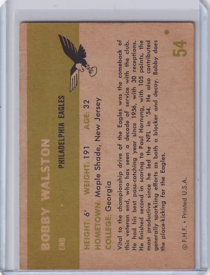 Vintage Fleer Football card featuring Bobby Walston and Philadelphia Eagles logo