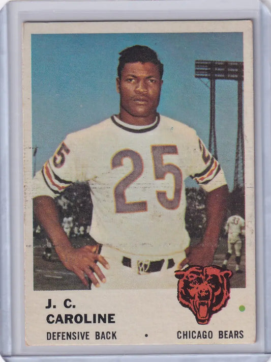 Vintage 1961 Fleer Football card of J.C. Caroline - Chicago Bears defensive back, #25