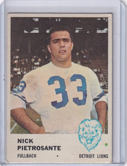 Vintage 1961 Fleer Football card of Nick Pietrosante, Detroit Lions player #33