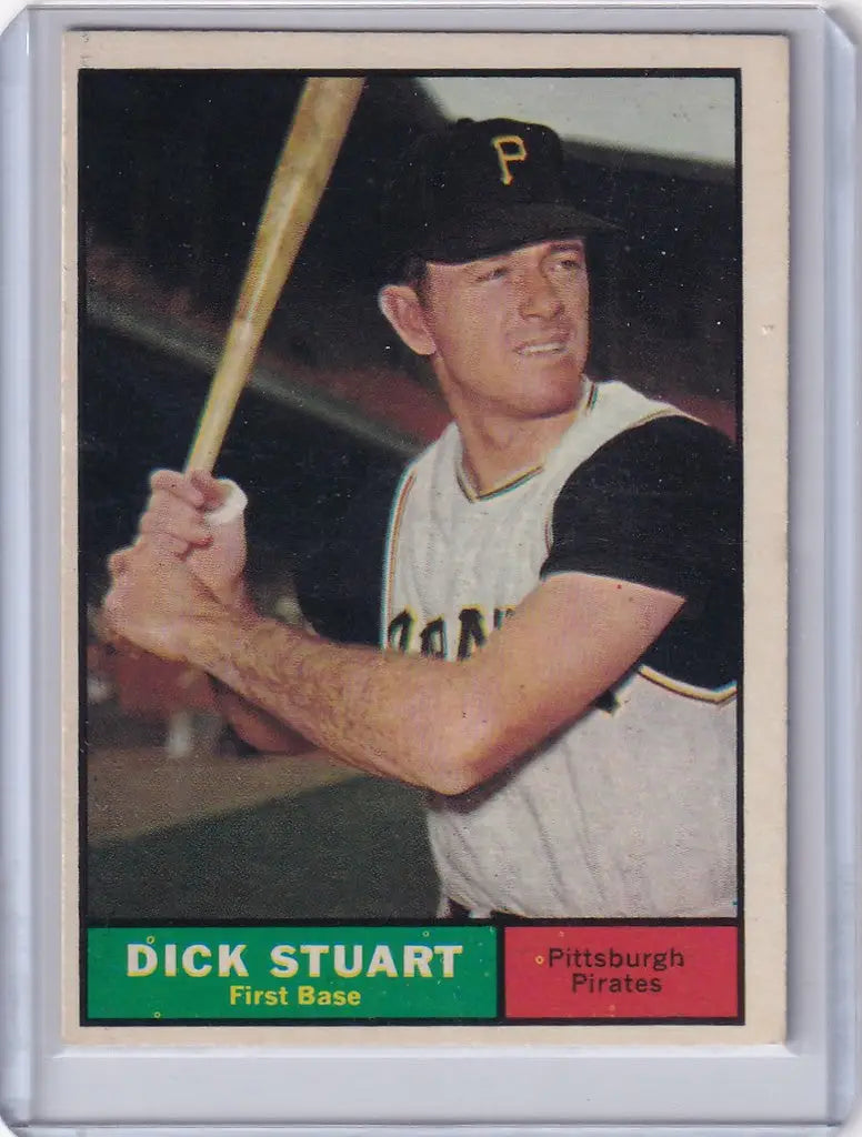 Baseball card of Dick Stuart in batting stance representing Pittsburgh Pirates trading cards