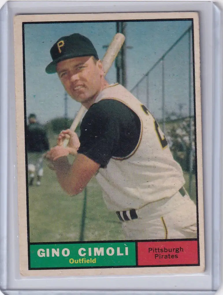 Baseball card of Gino Cimoli in batting stance for Pittsburgh Pirates