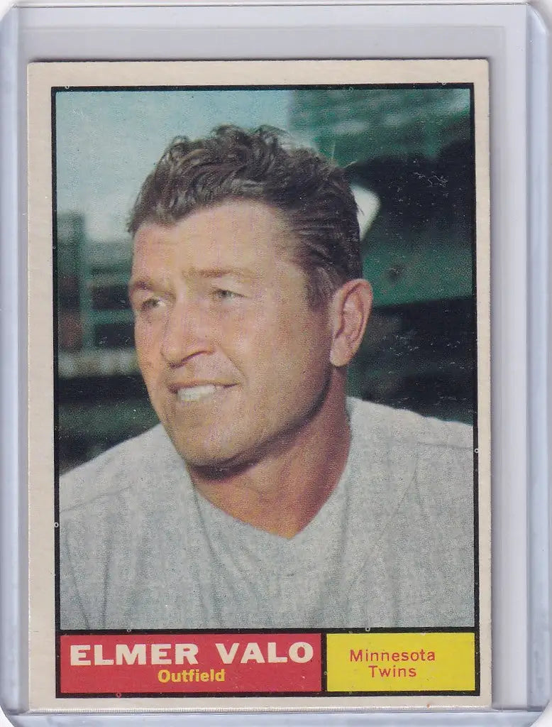 Baseball card of Elmer Valo from the Minnesota Twins, 1961 Topps #186 collectible