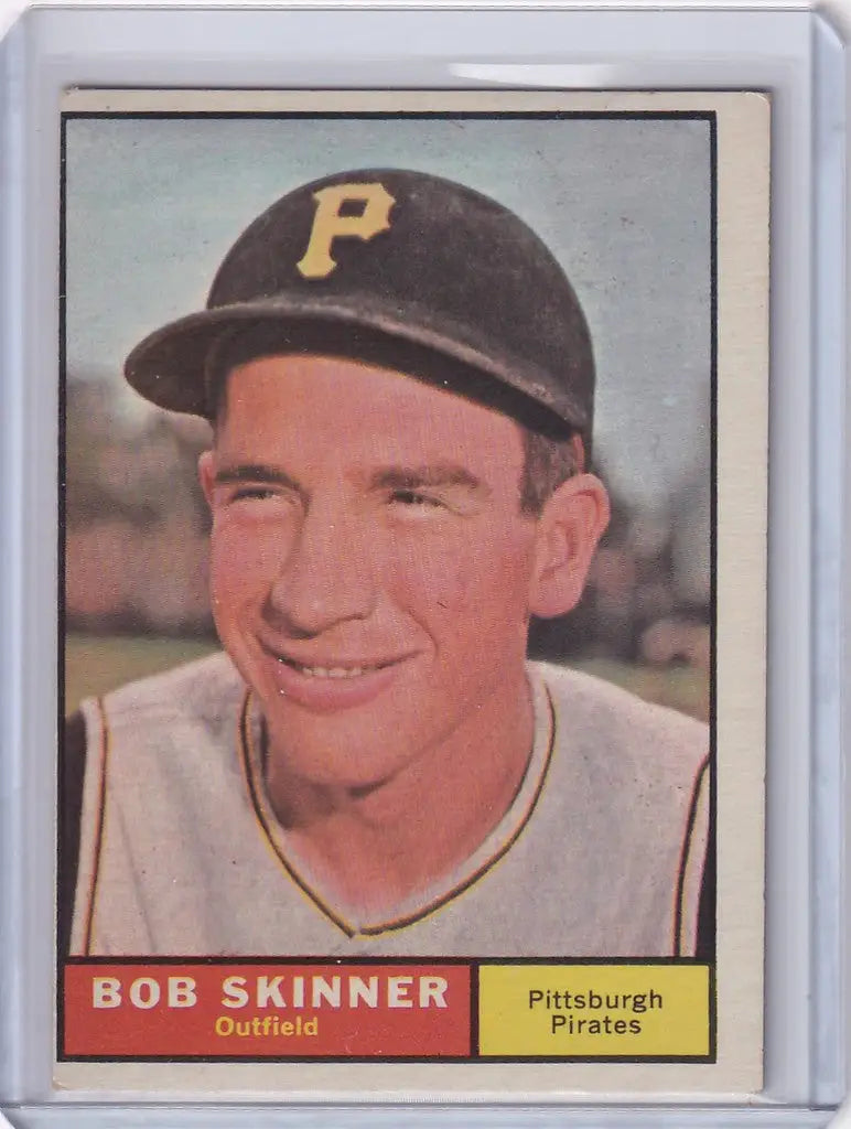 Baseball card of Bob Skinner, smiling player from Pittsburgh Pirates, 1961 Topps #204