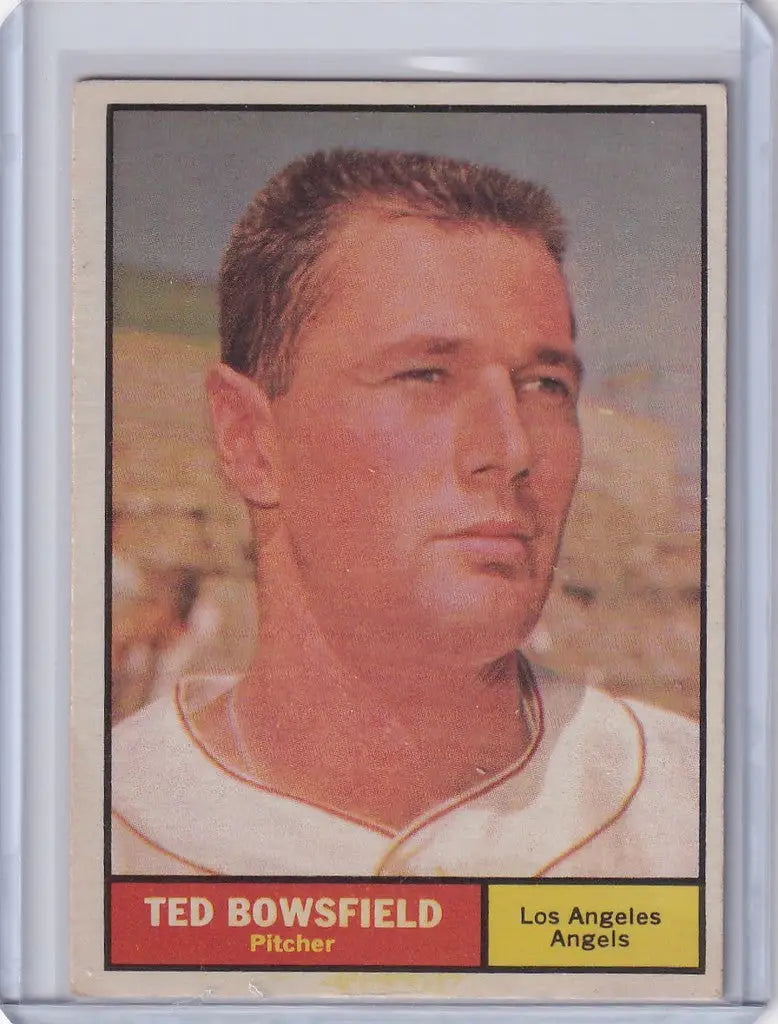 Vintage 1961 Topps Ted Bowsfield baseball card featuring Los Angeles Angels pitcher