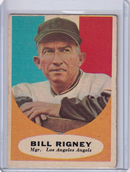 Vintage baseball card of Bill Rigney, Los Angeles Angels manager, 1961 Topps #225