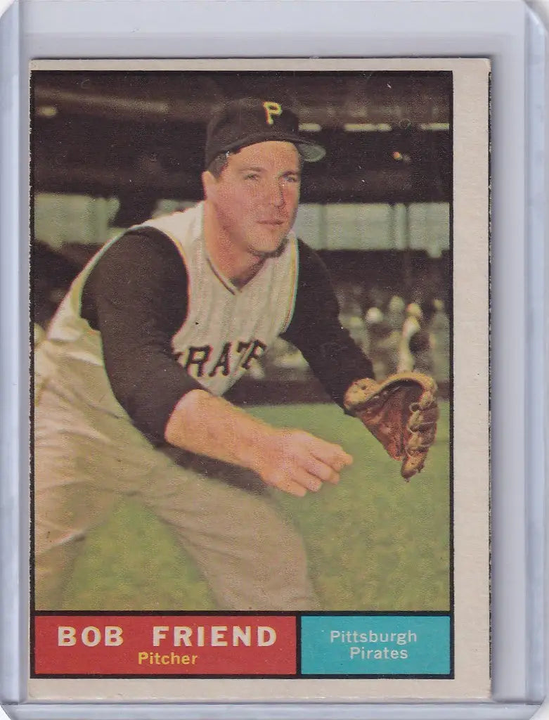 Baseball card of Bob Friend, Pittsburgh Pirates pitcher from 1961 Topps #270