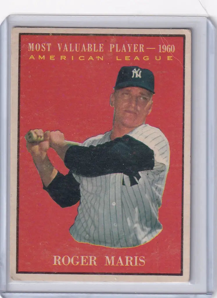 Baseball card of Roger Maris, New York Yankees MVP 1960 from 1961 Topps #478