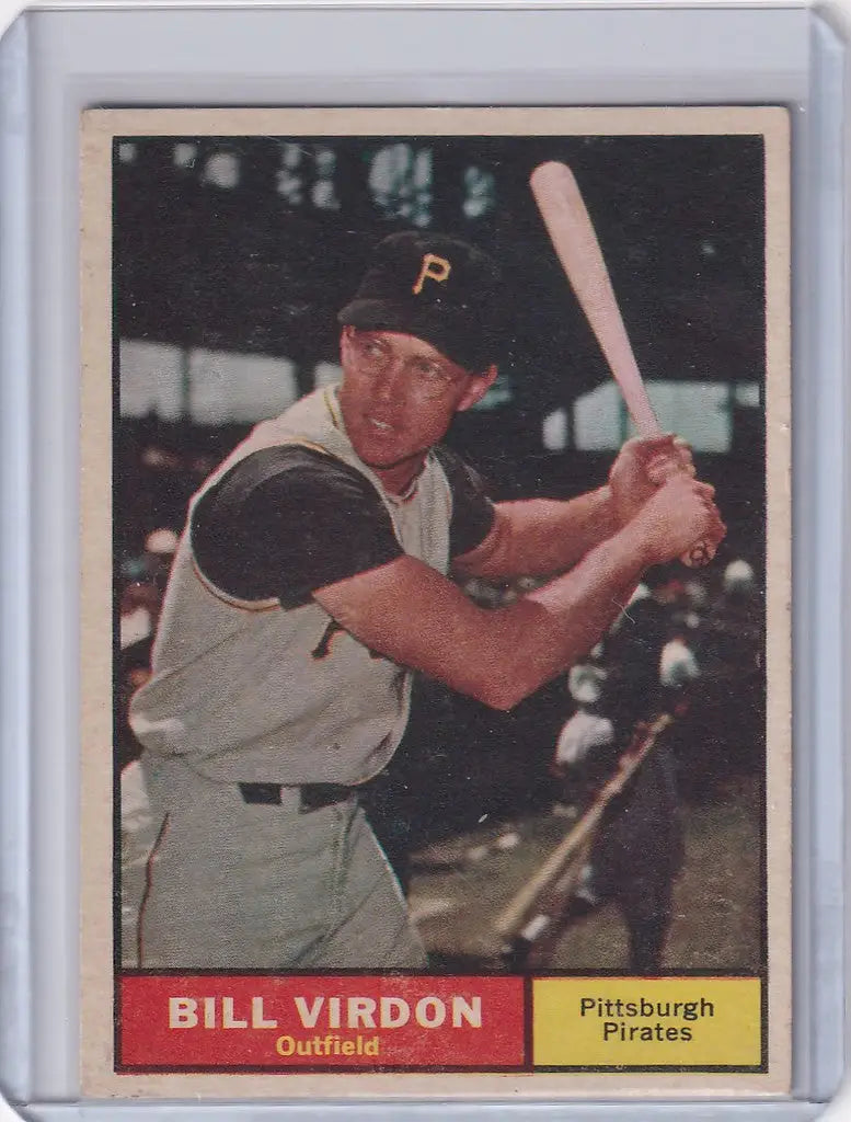 Baseball card of Bill Virdon - Pittsburgh Pirates in batting stance, trading cards