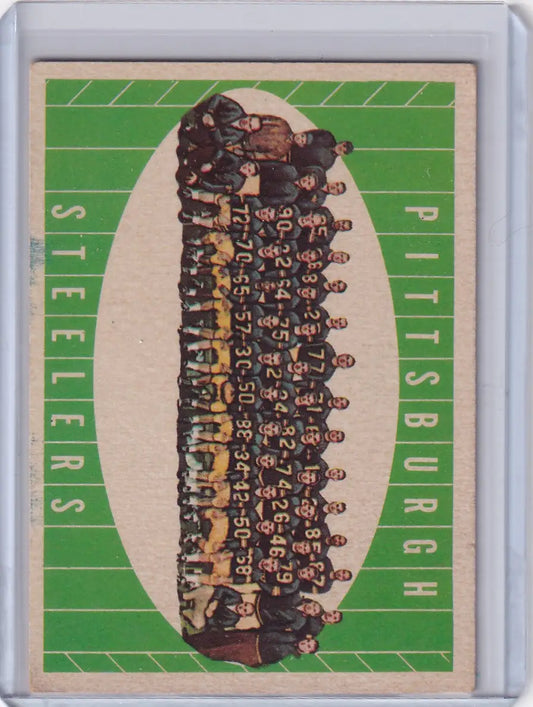 Vintage Pittsburgh Steelers team photo in dark uniforms from 1961 Topps Football set