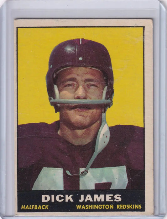 Vintage Topps Football card of Dick James, Washington Redskins halfback in burgundy jersey