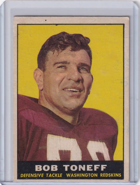 Vintage 1961 Topps Football card featuring Bob Toneff of the Washington Redskins