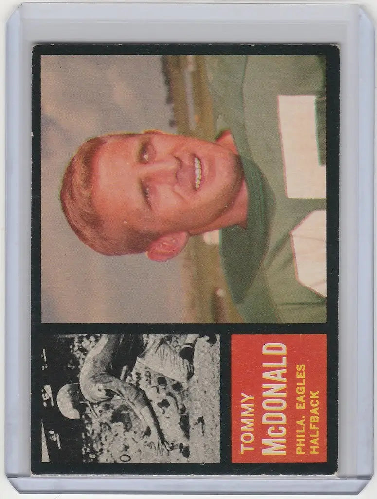 Vintage 1962 Topps Tommy McDonald Philadelphia Eagles trading card with smiling portrait