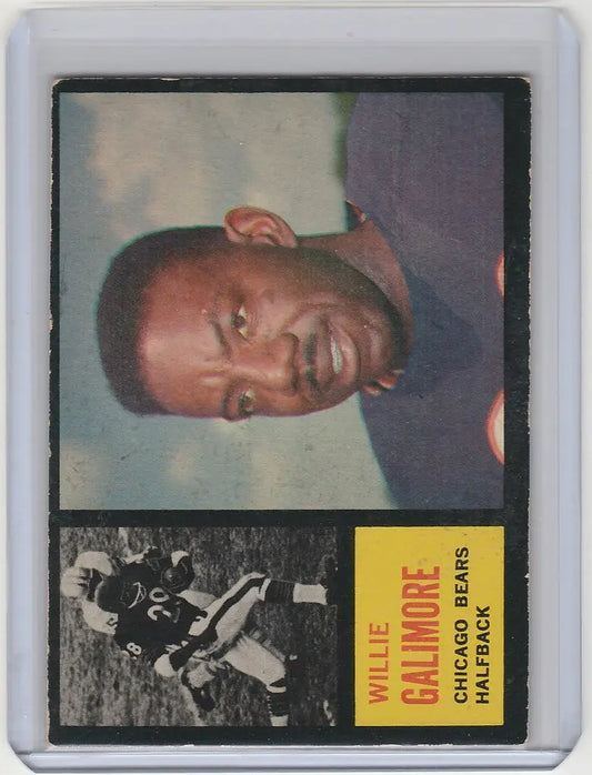 Trading card of Willie Galimore, Chicago Bears, featuring portrait and action shot