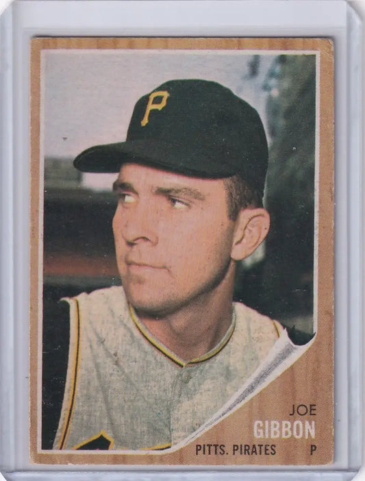 Baseball card of Joe Gibbon, Pittsburgh Pirates pitcher in uniform from 1962 Topps