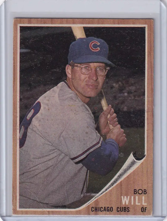 Baseball card of Chicago Cubs player Bob Will in batting stance from 1962 Topps