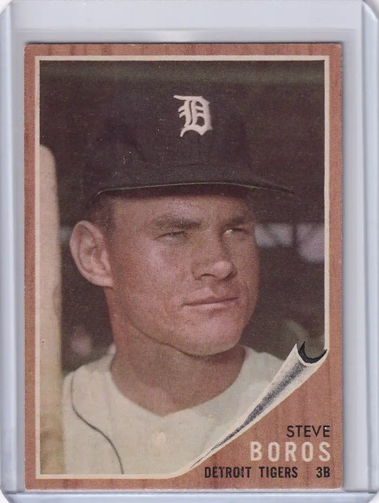 Baseball card of Steve Boros representing the Detroit Tigers in 1962 Topps trading cards