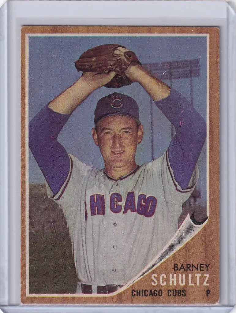 Barney Schultz pitching for Chicago Cubs on 1962 Topps trading card