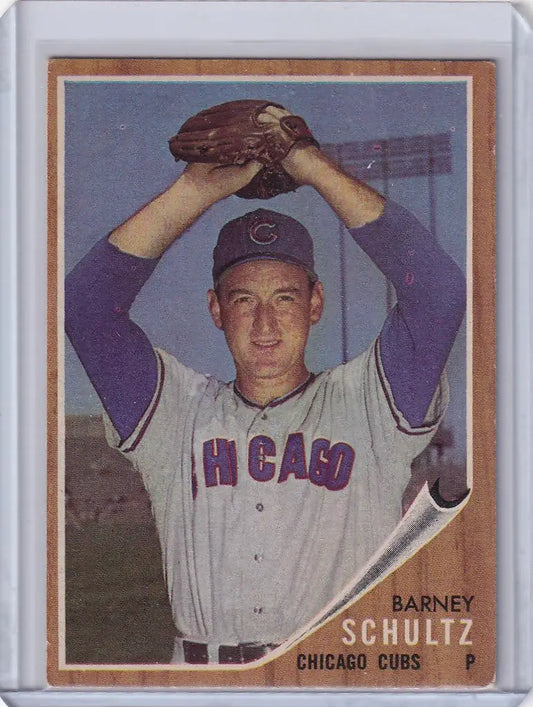 Barney Schultz pitching for Chicago Cubs on 1962 Topps trading card