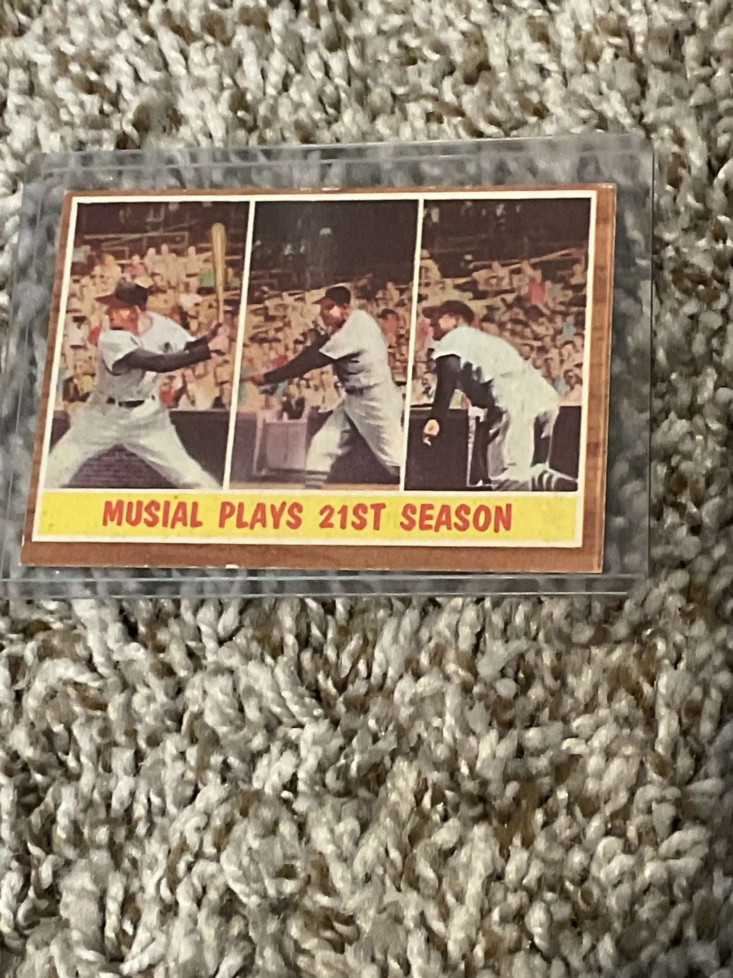 Vintage baseball card of Stan Musial showcasing 21st season action shots