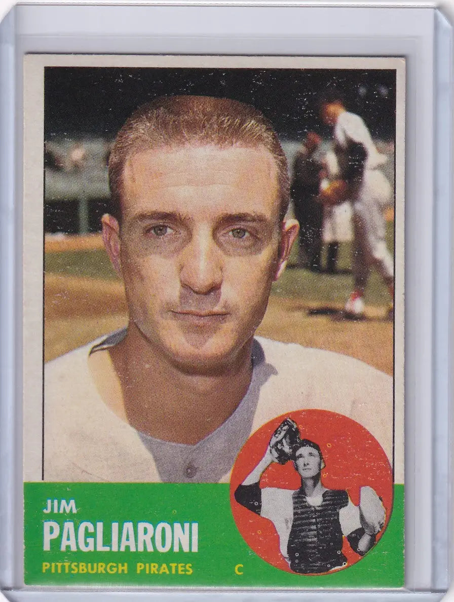 1963 Topps 159 Jim Pagliaroni baseball card featuring Pittsburgh Pirates player