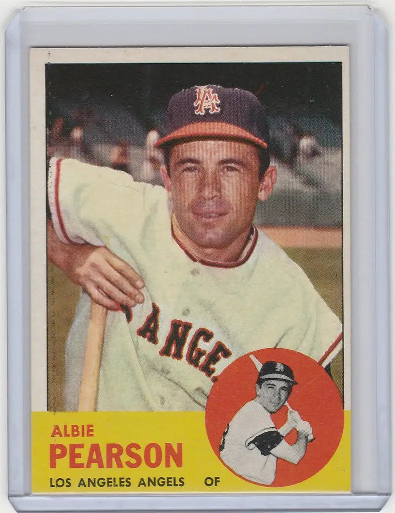 1963 Topps #182 Albie Pearson Los Angeles Angels EXMT baseball card displayed