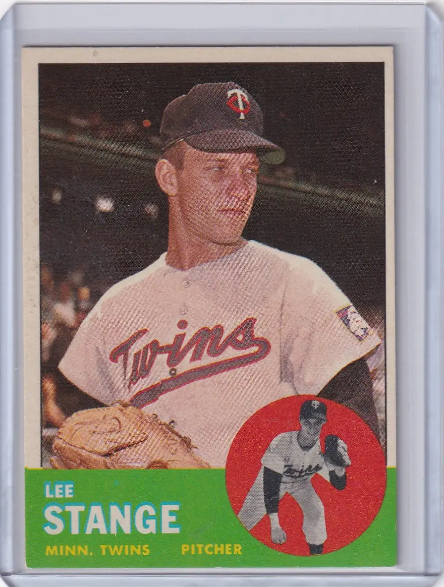 1963 Topps 246 Lee Stange trading card of Minnesota Twins pitcher in white uniform