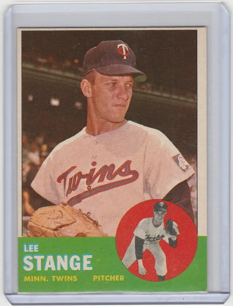 Vintage 1963 Topps #246 Lee Stange Minnesota Twins EXMT baseball card featuring pitcher