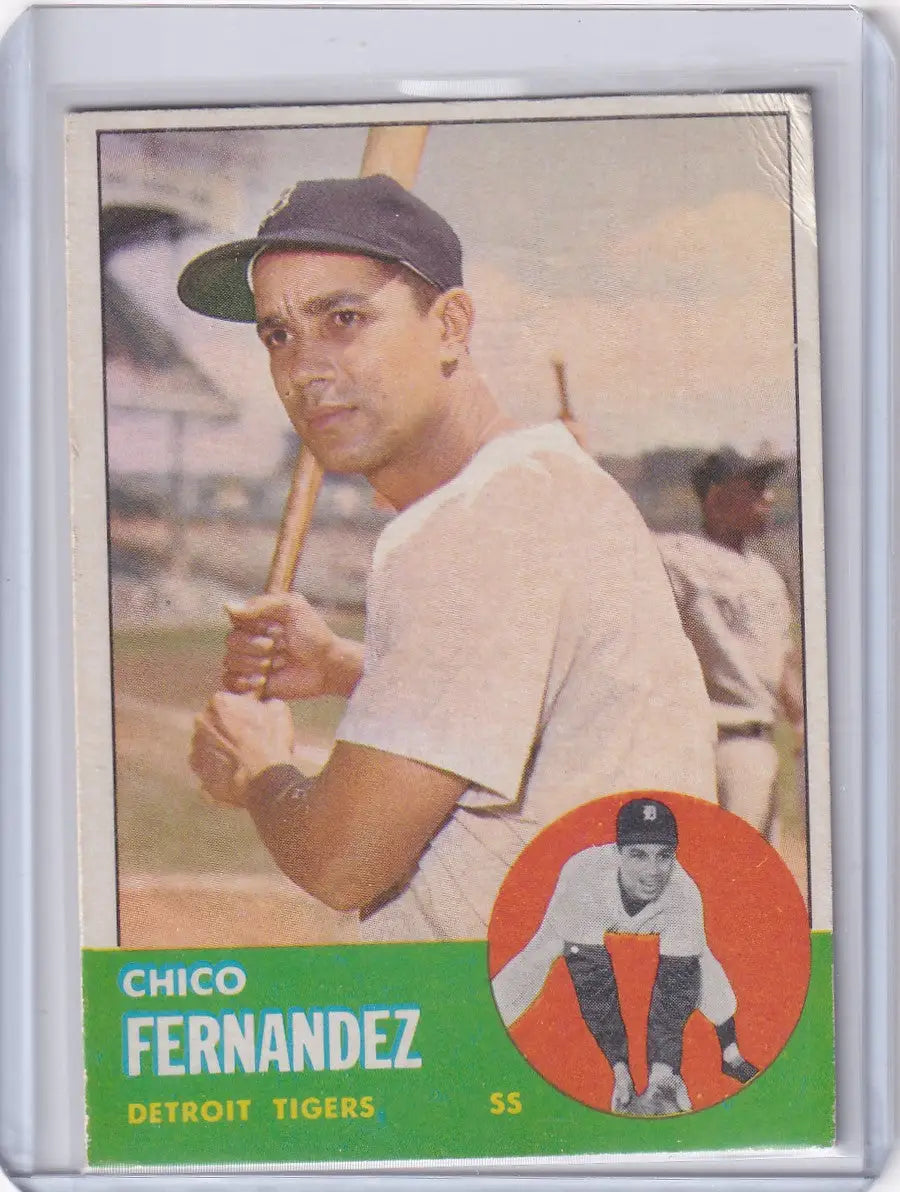 Vintage 1963 Topps baseball card of Chico Fernandez - Detroit Tigers in batting stance