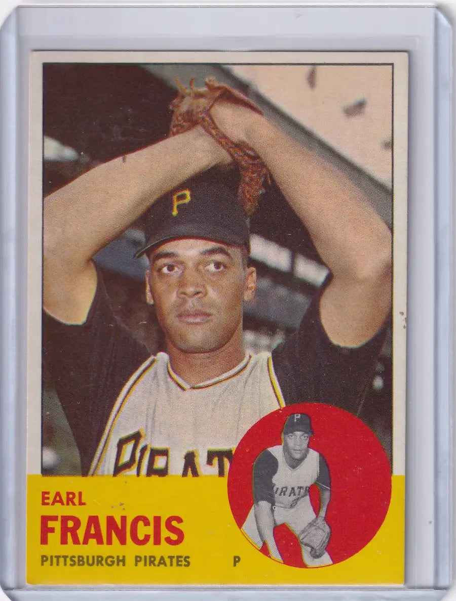 Baseball card of Earl Francis in pitching stance for Pittsburgh Pirates trading cards