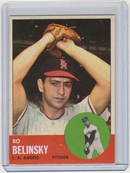 Bo Belinsky baseball card from 1963 Topps featuring Los Angeles Angels pitcher