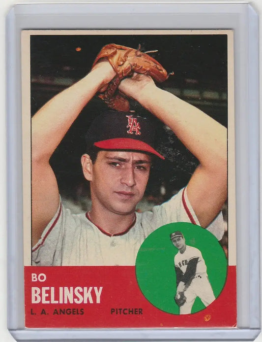 Baseball card of Belinsky, Los Angeles Angels EXMT Pitcher from 1963 Topps