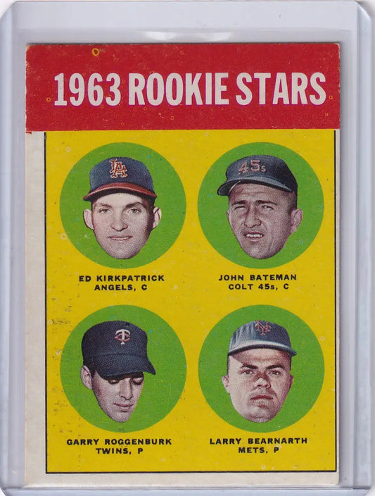 Vintage 1963 Topps 386 Baseball Card featuring Rookie Stars Kirkpatrick, Bateman, Roggenburk, Bearnarth