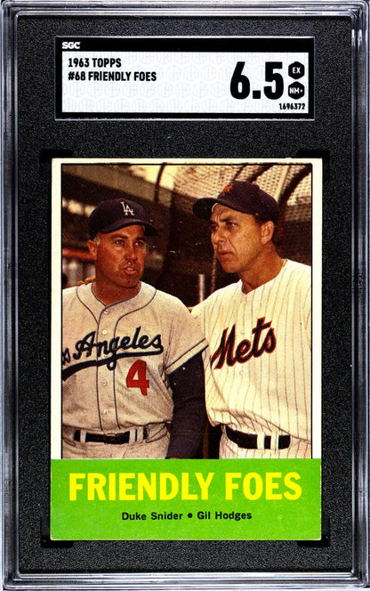 Graded 1963 Topps Duke Snider Gil Hodges baseball card featuring Angels Mets players