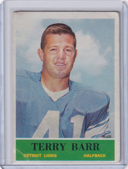 Vintage 1960s Detroit Lions Terry Barr football card in blue jersey number 41