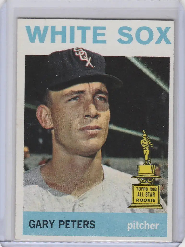 Baseball card of Gary Peters Chicago White Sox with All-Star Rookie trophy icon NRMT