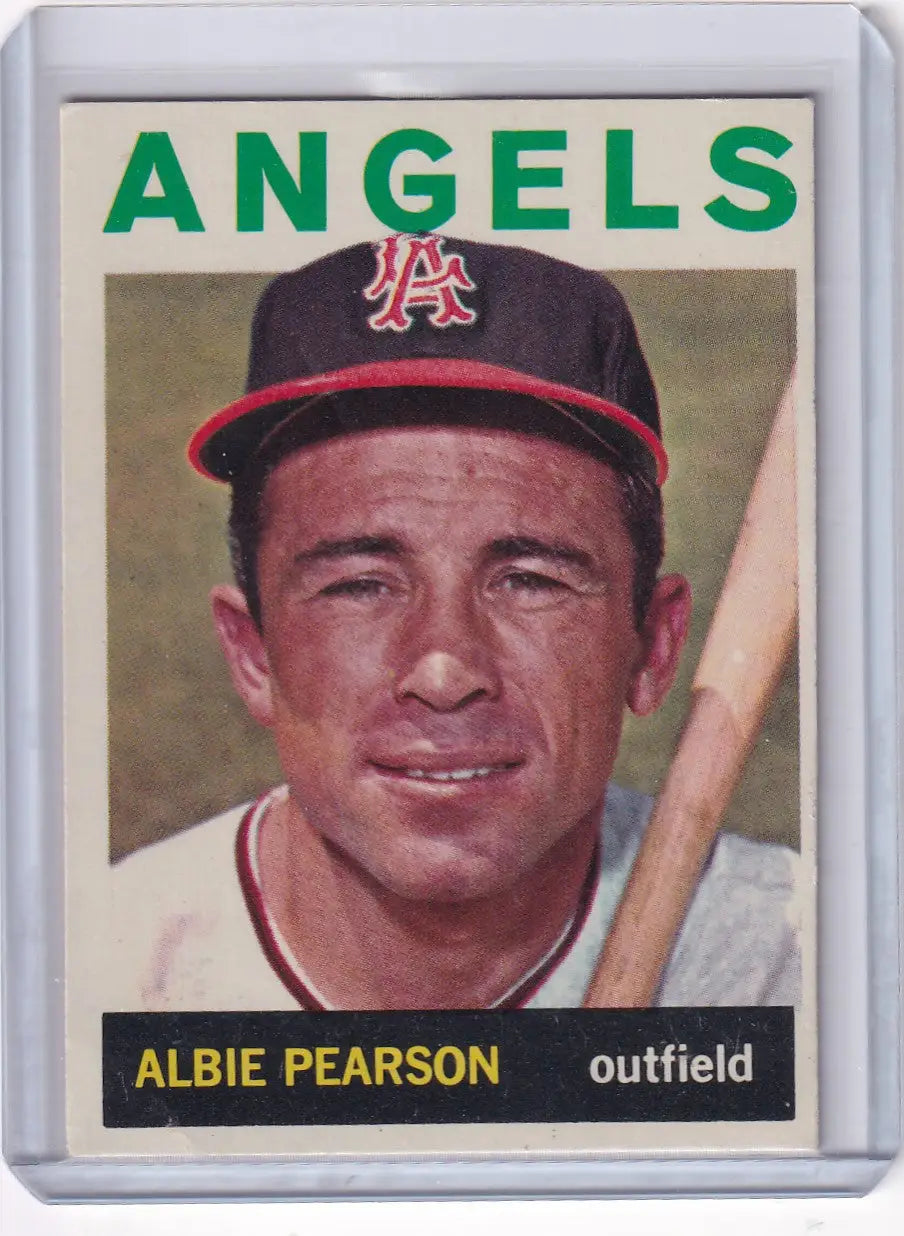 1964 Topps Baseball card of Albie Pearson, Los Angeles Angels outfielder in dark cap