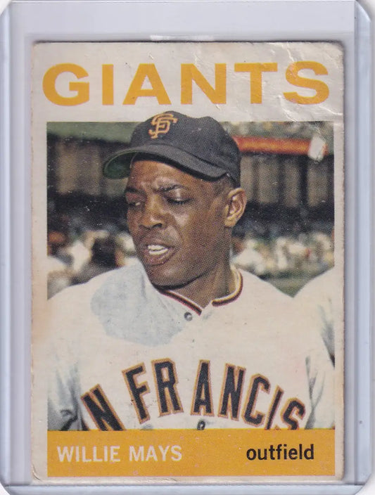 Vintage Topps Baseball card of Willie Mays, legendary San Francisco Giants outfielder