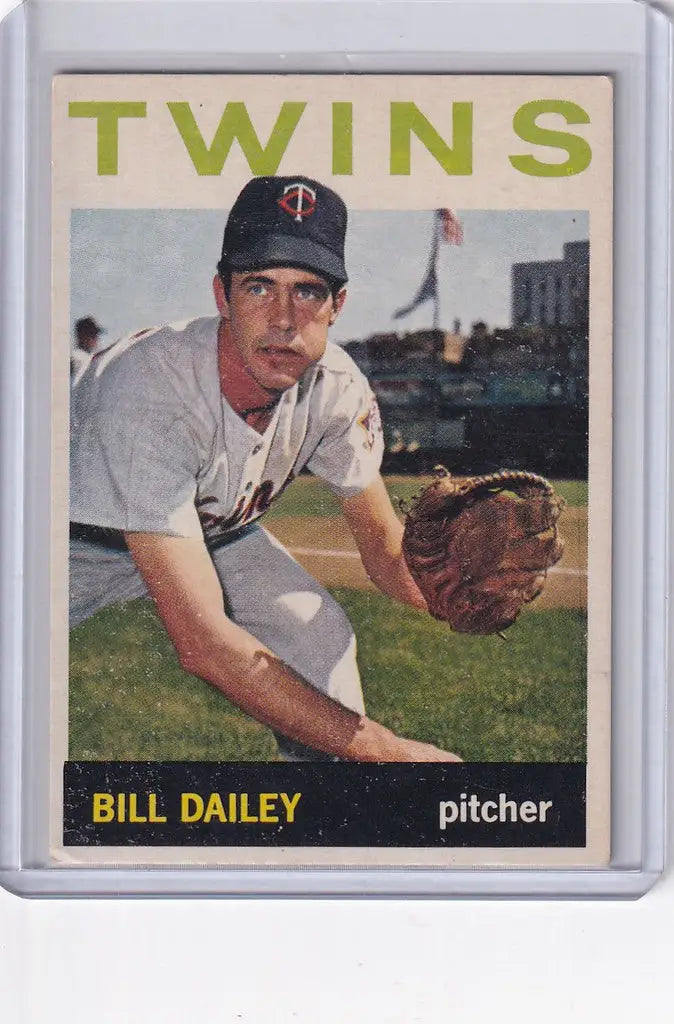 Baseball card of Bill Dailey, Minnesota Twins pitcher in a throwing stance