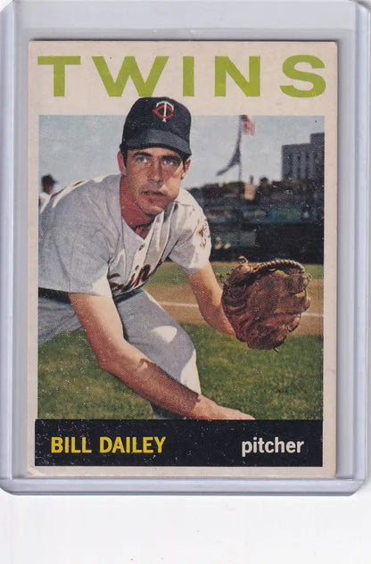 Baseball card of Bill Dailey, Minnesota Twins pitcher in a throwing stance