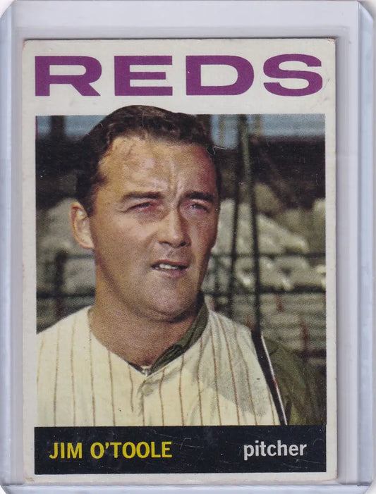 Vintage 1964 Topps Baseball Jim O’Toole Cincinnati Reds trading card with pinstriped uniform