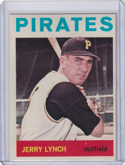 Vintage 1964 Topps Baseball card of Jerry Lynch from the Pittsburgh Pirates in batting stance